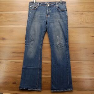 Do Denim Jeans Womens 32 Blue Bootcut Button Fly Distressed Embroidered Pockets‎